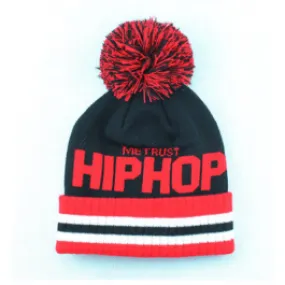 Bonnet à Pompom Metrust Hip Hop Noir Rouge Hiver - Laine