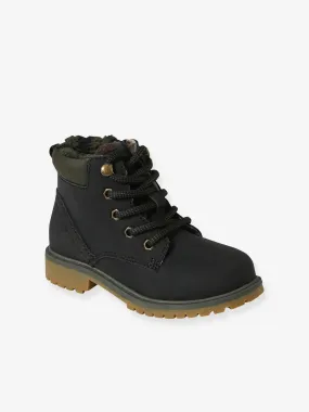 Boots fourrées lacées et zippées enfant noir - Vertbaudet