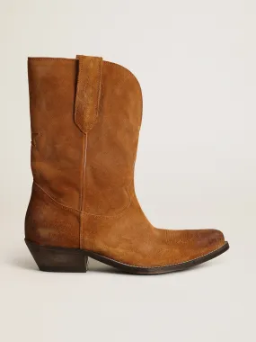 Bottes basses femme en daim couleur tabac avec étoile incrustée | Golden Goose