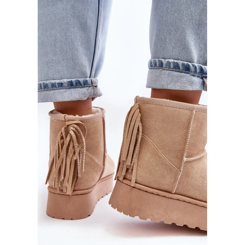 Bottes de neige pour femmes sur plateforme massive à franges, Beige Lirico