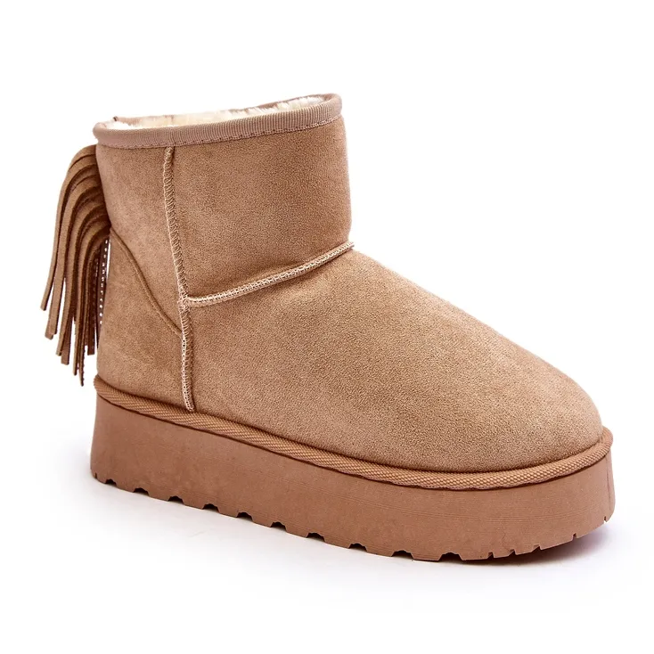 Bottes de neige pour femmes sur plateforme massive à franges, Beige Lirico