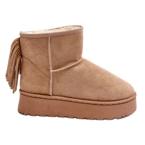 Bottes de neige pour femmes sur plateforme massive à franges, Beige Lirico