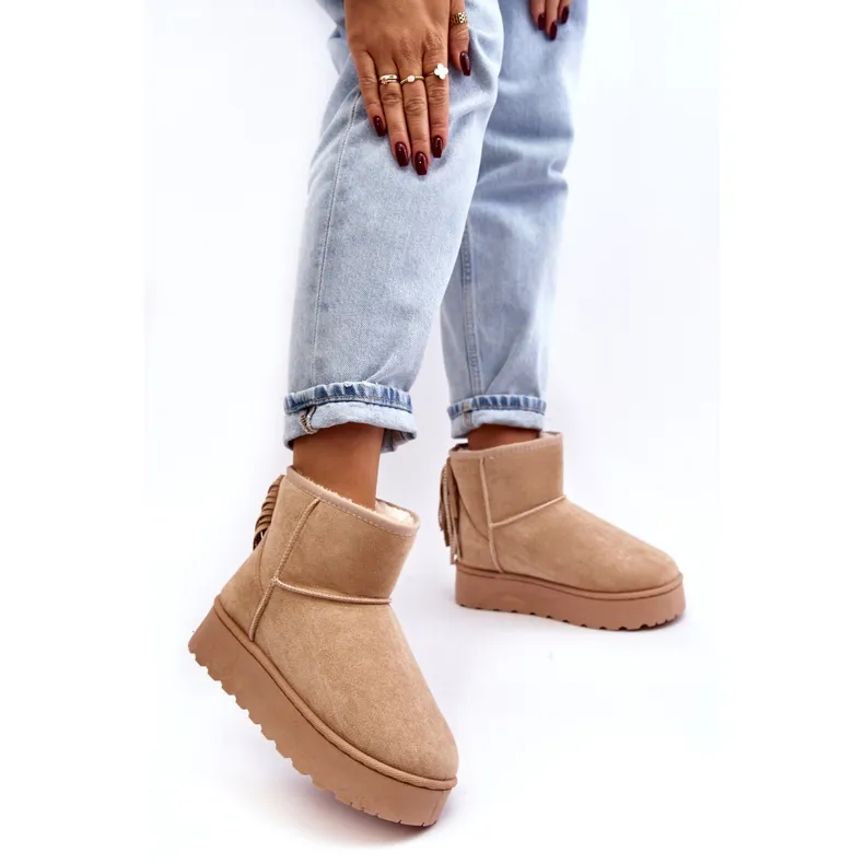 Bottes de neige pour femmes sur plateforme massive à franges, Beige Lirico