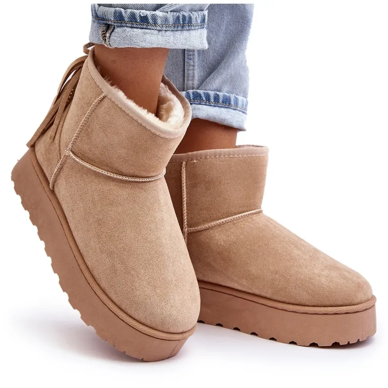 Bottes de neige pour femmes sur plateforme massive à franges, Beige Lirico