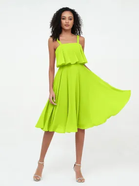 Bretelles Jupe Ronde Robes Courtes en Mousseline Vert Citron Grande Taille