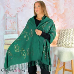 Châle étole laine FELICIA femme hiver 182x80 vert