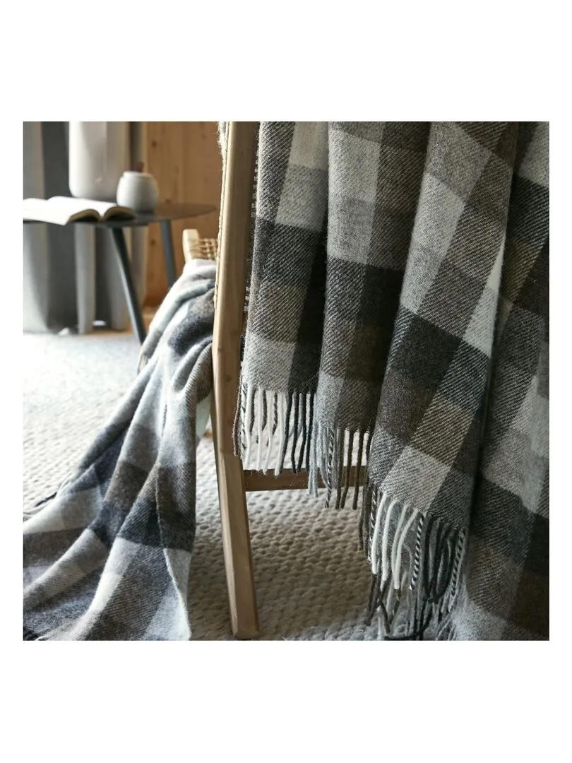 Plaid a franges en laine 140 x 200 cm Marcel - Gris