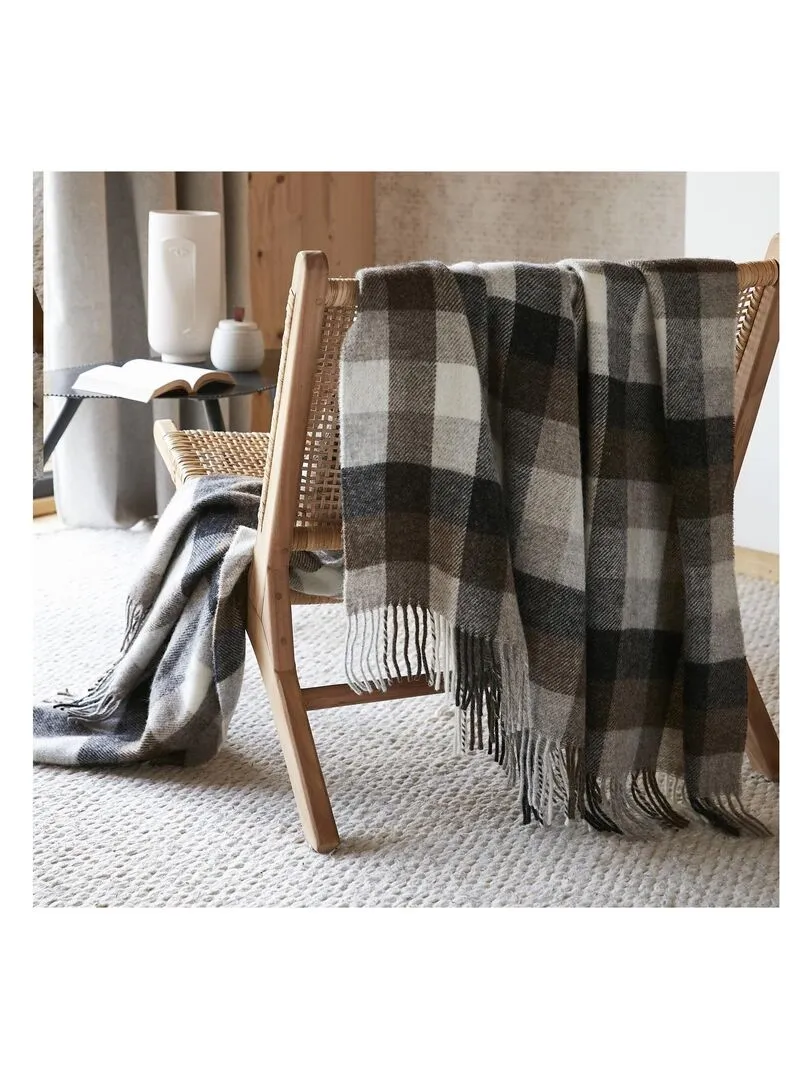 Plaid a franges en laine 140 x 200 cm Marcel - Gris