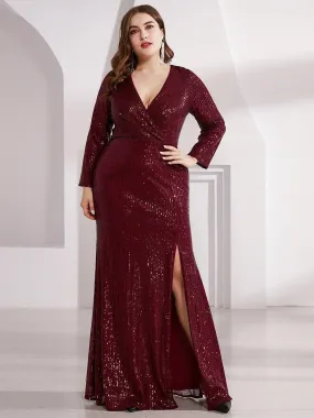 Robe de Soirée Grande Taille Brillante à Paillettes avec Fente