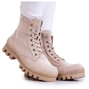 S.Barski Bottes trappeurs en suède avec coutures Layden gris clair beige