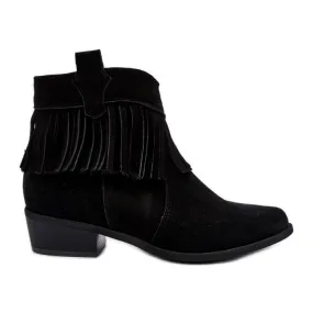 Zazoo 3430 Bottes en daim avec franges pour femme, noir le noir